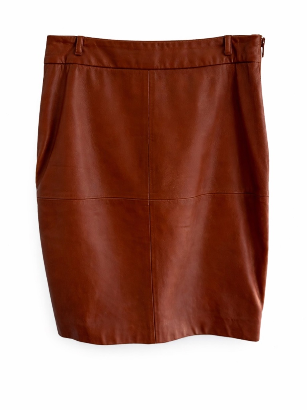 Trina Turk Cognac Leather Pencil Skirt Fully Lined Size 4